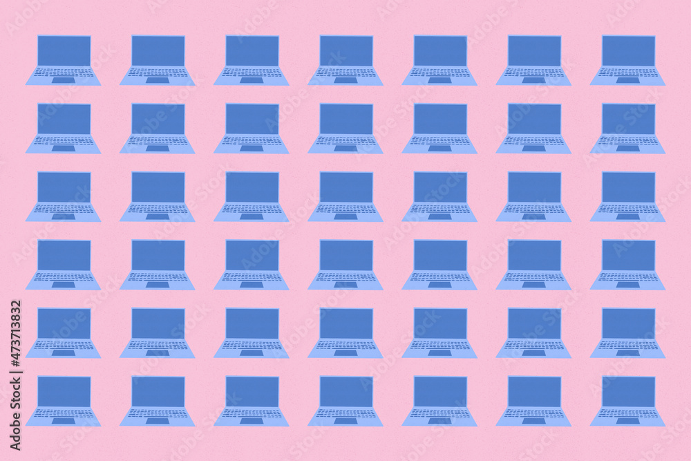© Gemma can fly/Stocksy - Laptop computers pattern illustration on pink background © Gemma can fly/Stocksy - Laptop computers pattern illustration on pink background