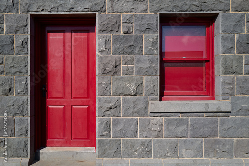 Red door and window shutter photo