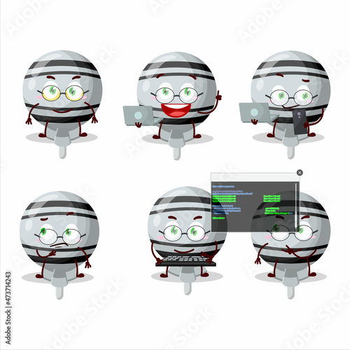 White lolipop wrapped Programmer cute cartoon character with