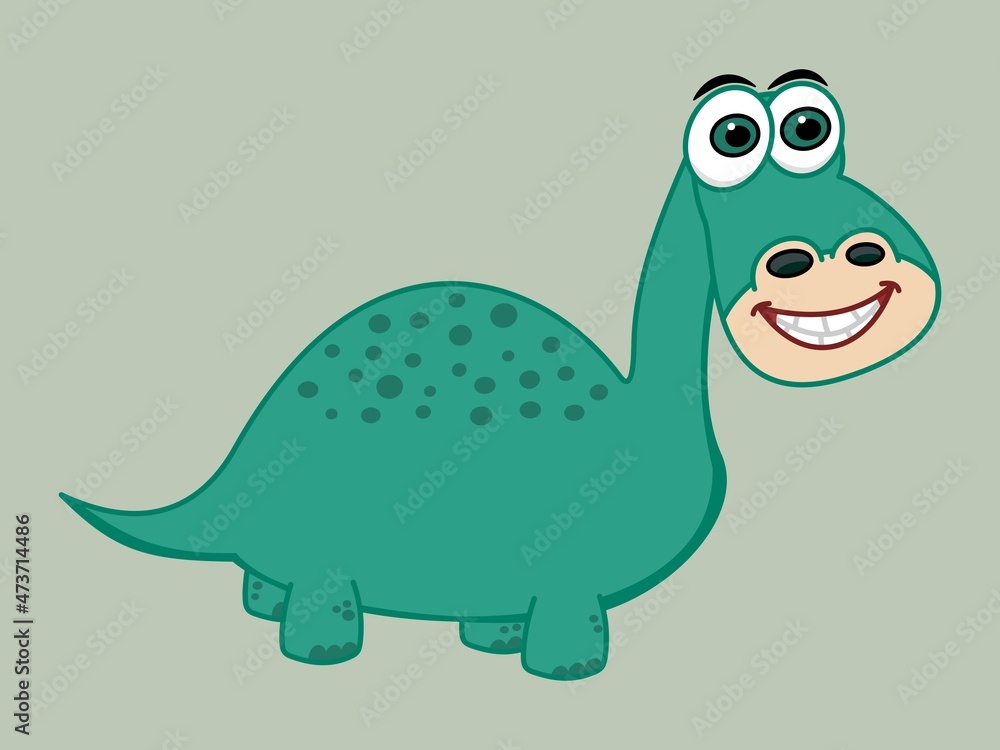 Green herbivorous dinosaur on its smiling profile on a green background Green herbivorous dinosaur on its smiling profile on a green background