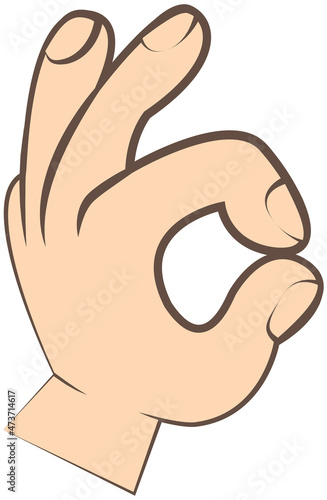 Human hand, showing OK sign, fingers showing symbol of great state. Vector isolated gesture index finger and thumb show zero, everything is good, OK. Counting on fingers, sign of agreement and success