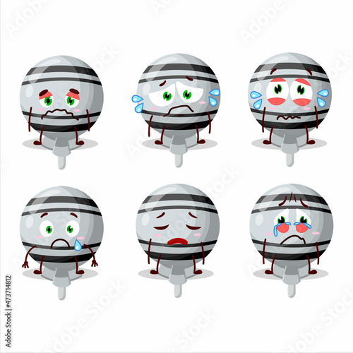 White lolipop wrapped cartoon character with sad expression