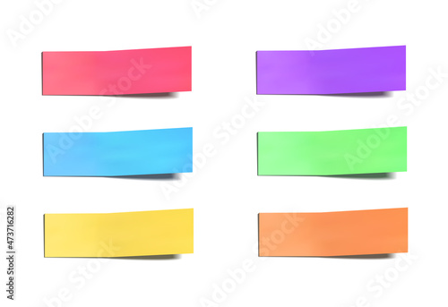 3D Pastel Light Colored Papers Sticker Isolated on White Background with Shadow, Light Pink, Blue and Yellow Colors, Sticky Notes.
