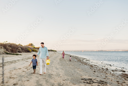 Family walking on beach on vacation