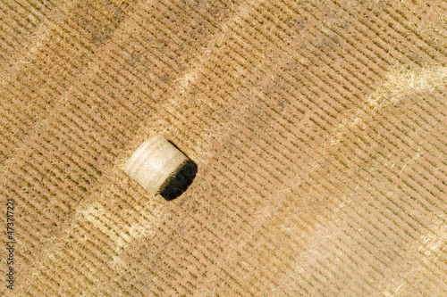 Aerial views of hay bails on field photo