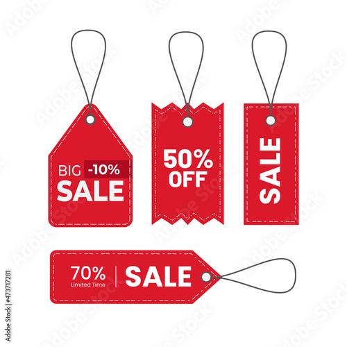 Red Price Tag discount label with various shape - Vector
