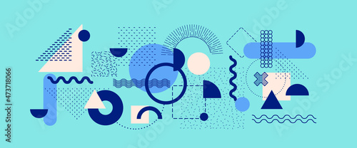 Abstract Bauhaus or Memphis geometric shapes and composition. Retro elements, geometric pattern for banner, poster, leaflet. Design background vector geometric