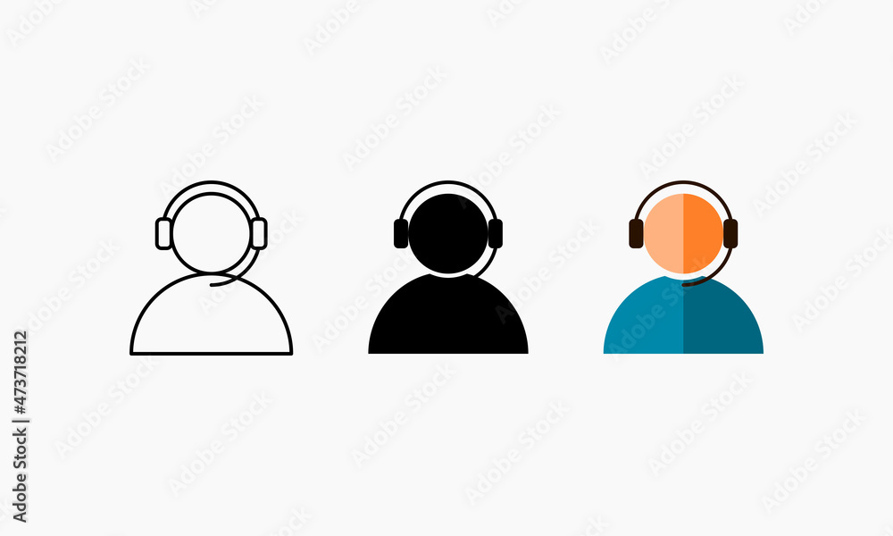 Customer Service or Support Service Icon of 3 Types : White Outline, Black Solid and Color Flat. Illustration Vector Sign Symbol Customer Service or Support Service Icon of 3 Types : White Outline, Black Solid and Color Flat. Illustration Vector Sign Symbol