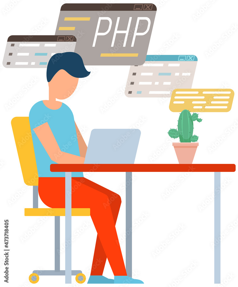 Programmer engineering and coding. Coder programmers working on web development on computer. Concept of script coding and programming in php, javascript, python, other languages. Software developers Programmer engineering and coding. Coder programmers working on web development on computer. Concept of script coding and programming in php, javascript, python, other languages. Software developers