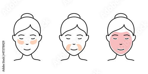 Woman with Eye Gel Patch and Mask Line Icon. Patch Under Eye and Mouth, Face Beauty Mask Linear Pictogram. Facial Cosmetic Anti Aging Procedure Icon. Editable Stroke. Isolated Vector Illustration