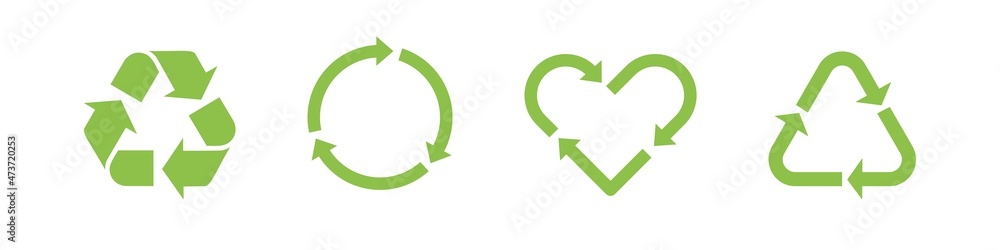 Recycle icon set. Recycling sign vector. Rubbish recycle green logo isolated on white background. Recycled rubbish symbol. Recycle icon set. Recycling sign vector. Rubbish recycle green logo isolated on white background. Recycled rubbish symbol.