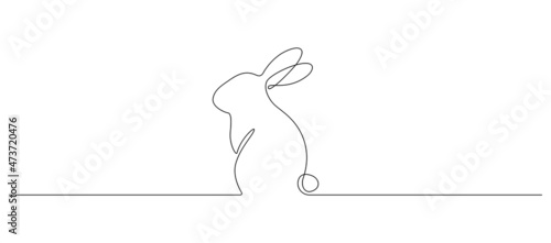 Continuous one line drawing of Easter Bunny. Cute rabbit silhouette with ears in simple minimalistic style for spring design greeting card and web banner. Editable stroke. Linear Vector illustration