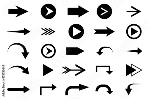 Arrow right icon set. Big collection. Black elements. Navigation concept. Flat design. Vector illustration. Stock image. EPS 10.