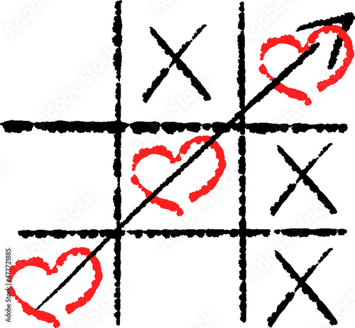 Simple game - X-O game.Hand drawn tic-tac-toe elements.Happy Valentines day symbol.Vector illustration. Vector illustration