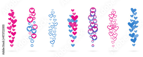 Stream of flying hearts. Like elements for social media live translation. Vector illustration.