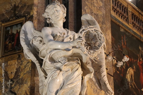 Bernini's Angel with the Crown of Thorns Sculpture Detail at the Sant'Andrea delle Fratte Church in Rome, Italy