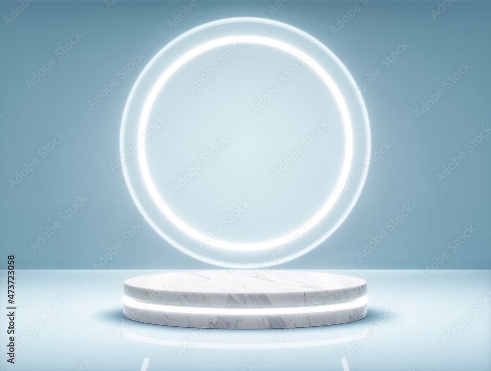 Premium mock up geometrical podium for product presentation on blue background, 3d illustration Premium mock up geometrical podium for product presentation on blue background, 3d illustration