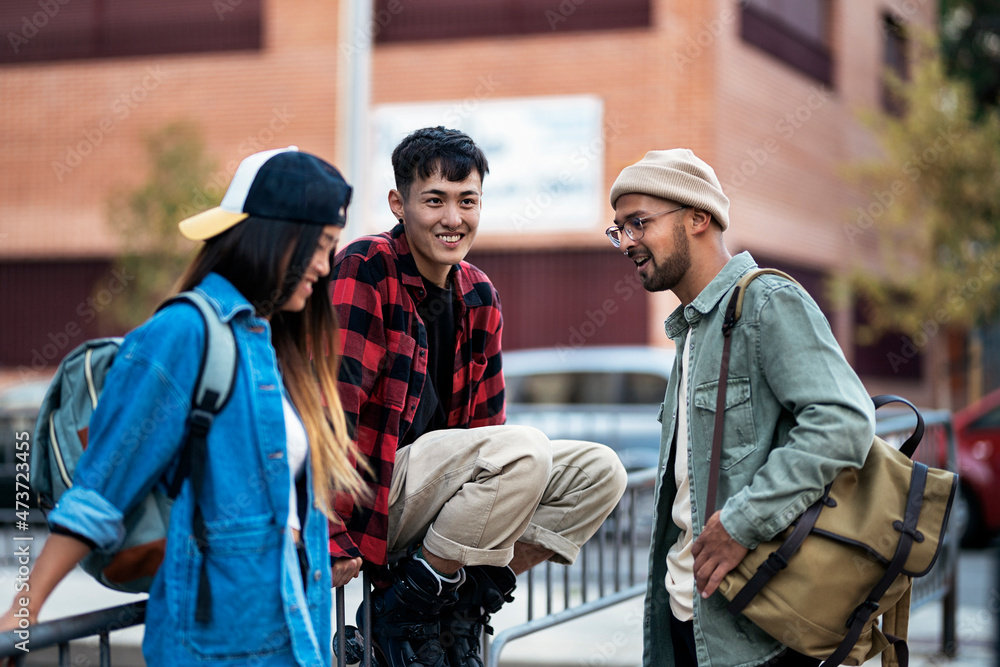 Three friends enjoying Three friends enjoying