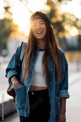 Portrait of a asian woman laughing photo