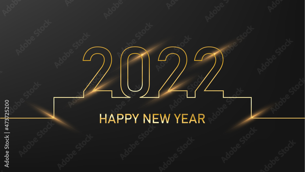 Happy New Year 2021. Golden Color Card With Light Descoration Background