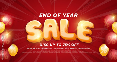 Vector Illustration end of year Sale Banner Template Design with balloons on red background