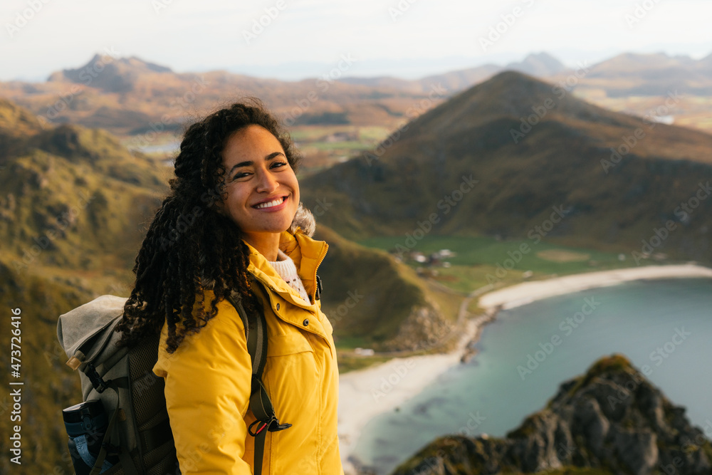 Happy tourist in highland nature Happy tourist in highland nature