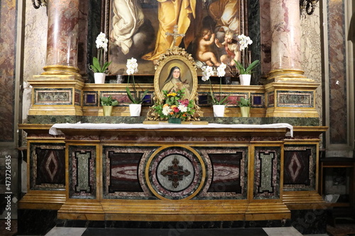 Photography Marble Altar with Framed Picture of Saint Thérèse of Liseux at the Sant'Andrea d