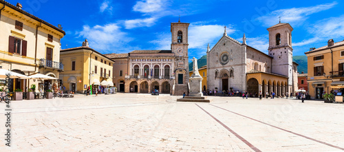 Norcia, piazza of San Benedetto. Umbria, Italy photo