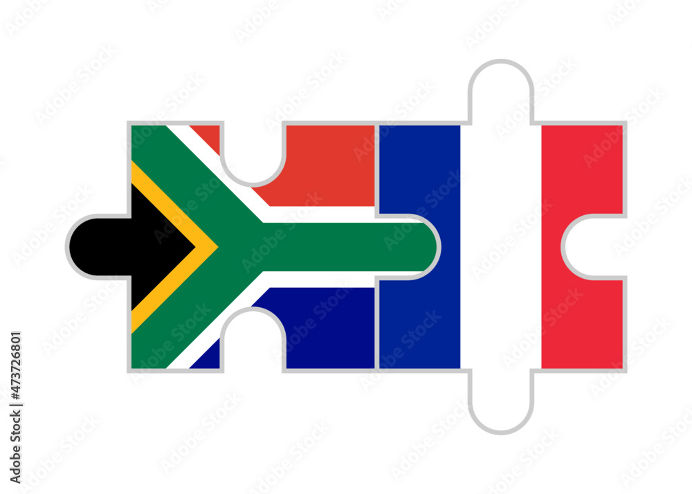 puzzle pieces of south africa and france flags. vector illustration isolated on white background puzzle pieces of south africa and france flags. vector illustration isolated on white background