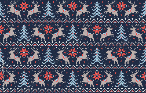 Vintage xmas pixel art pattern