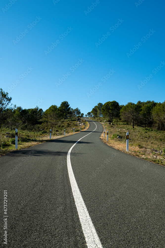 Winding mountain road between Pego village and Vall d'Ebo, Marina Alta, Costa Blanca, Alicante Province, Spain