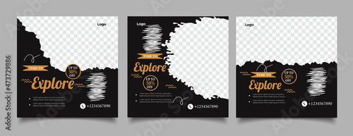 Flat adventure instagram posts collection with photo 
