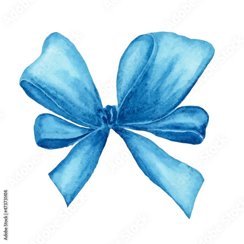 realistic blue bow in watercolor for decor, beautiful vector bow for gift