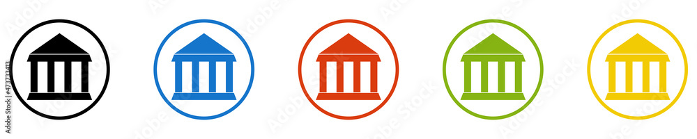 Bunter Banner mit 5 farbigen Icons: Museum, Schule, Gericht, Tempel oder Sehenswürdigkeit Bunter Banner mit 5 farbigen Icons: Museum, Schule, Gericht, Tempel oder Sehenswürdigkeit