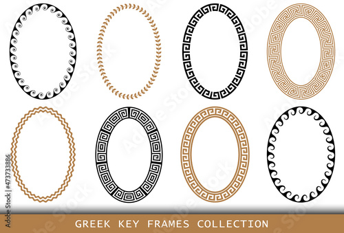 Ancient Greek oval frames patterns, set of antique borders from Greece