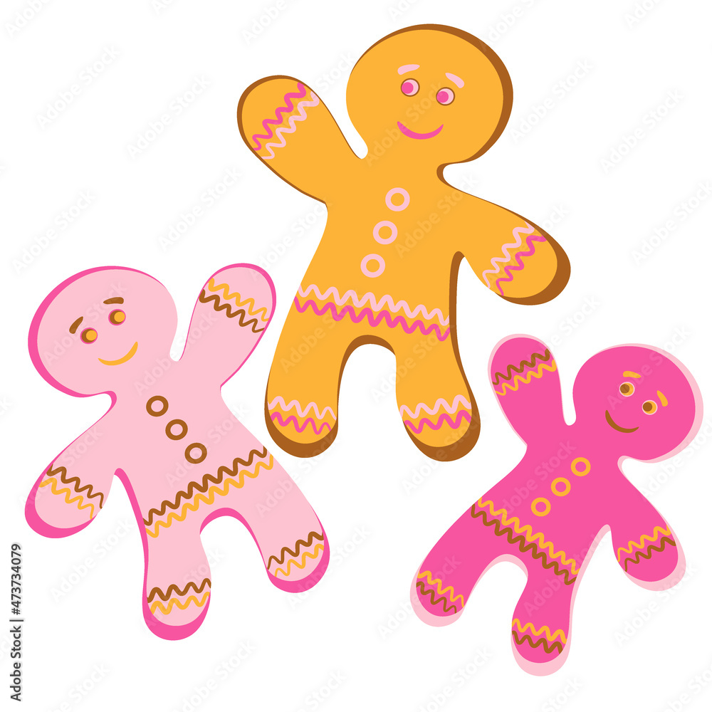 Illustration a square background - a gingerbread man, a festive curly cookie. Design element Illustration a square background - a gingerbread man, a festive curly cookie. Design element