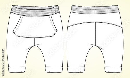Sweatpants Fashion flat sketch vector illustration template For Kids. Apparel Clothing Design Mock up Cad.
