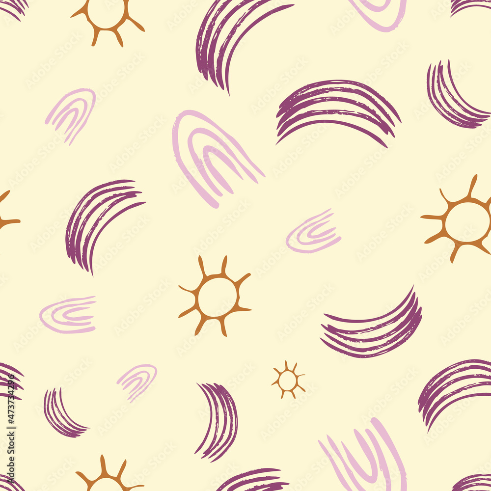 suns and rainbows sky seamless vector pattern