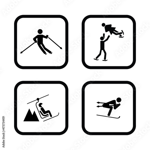 Four vector icons of winter sport squared on white isolated background