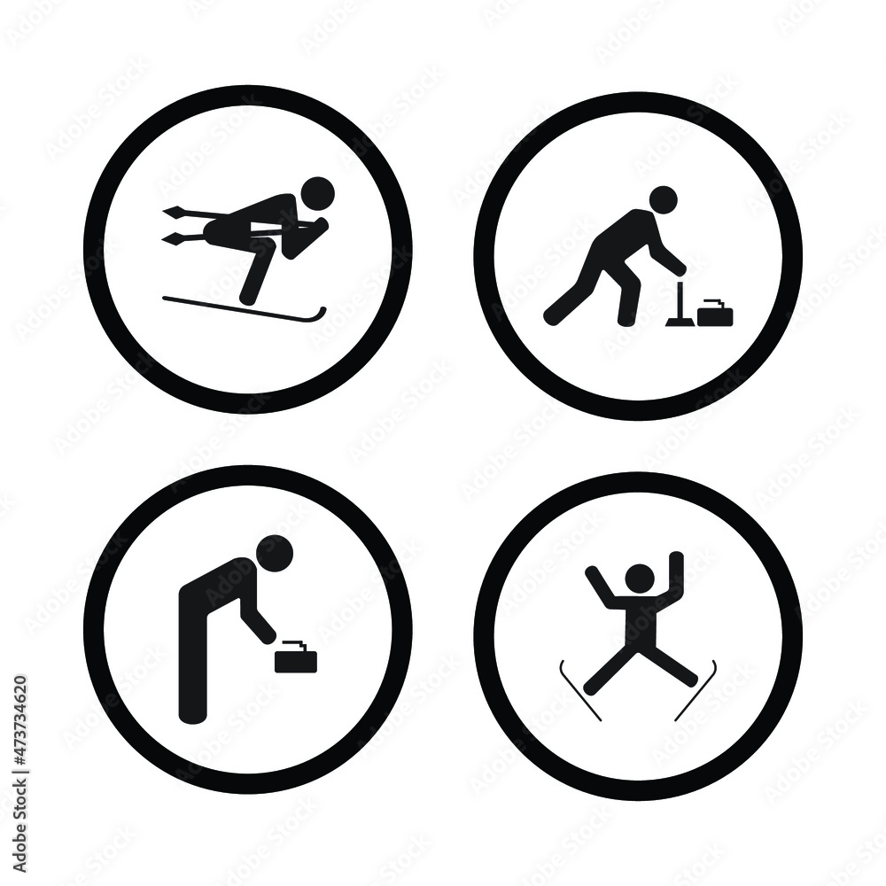 Four vector winter sport icons in a circle on a white isolated background Four vector winter sport icons in a circle on a white isolated background