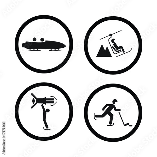Four vector winter sport icons in a circle on a white isolated background