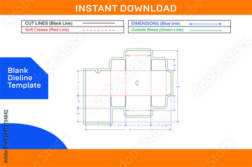 Straight tuck end box, mobile charge or cc cemera power supply box dieline template and 3D render vactor file Blank dieline template