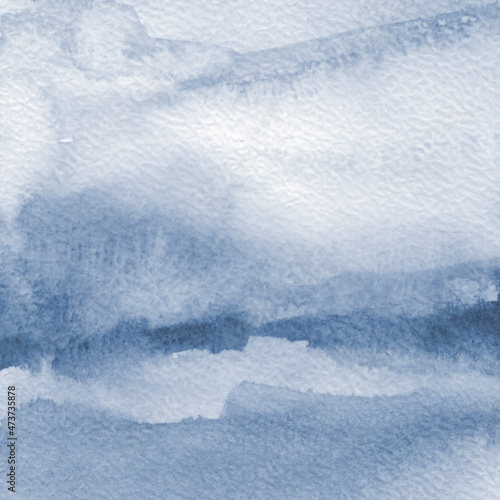 Abstract painting. Watercolor texture in cyanotype monochrome blue . Modern art landscape. Painted background, concept of sky, snow, ice