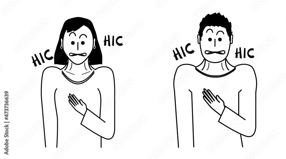 Φωτογραφία しゃっくりが止まらない男性と女性　モノクロ線画