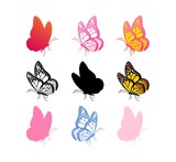 Butterflies vector set.Flying butterfly outline silhouette black tattoo drawing,isolate stencil.Plotter laser cutting.Vinyl wall sticker decal.Icon.Logo sign.Embroidery.Paper cut file.Cricut.Craft art