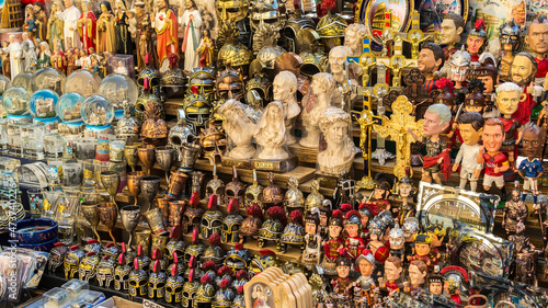 souvenirs on a street stall near Vatican city, Rome, Italy