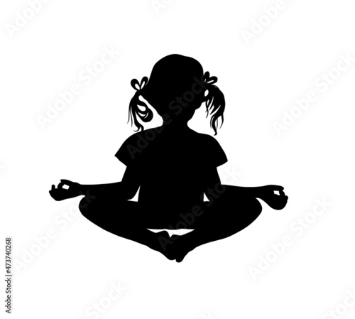 Kids Yoga Poses Vector Illustration. Silhouette of a little girl. Yoga in the lotus position. Vector illustration