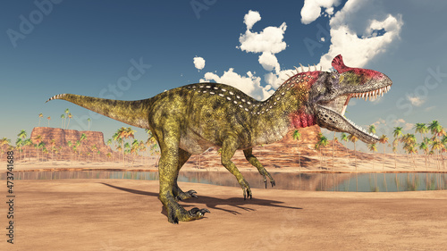 Dinosaurier Cryolophosaurus in einer Landschaft