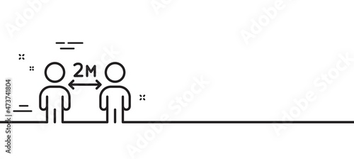 Social distancing line icon. 2 meters distance between sign. Coronavirus pandemic symbol. Minimal line illustration background. Social distancing line icon pattern banner. Vector