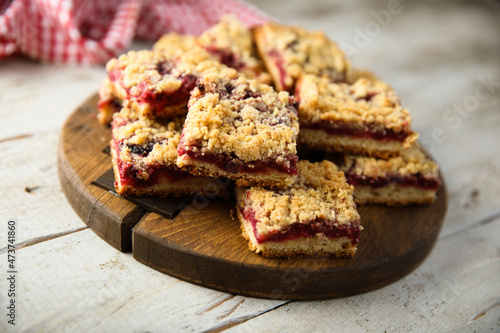 Traditional homemade berry squares with streusel